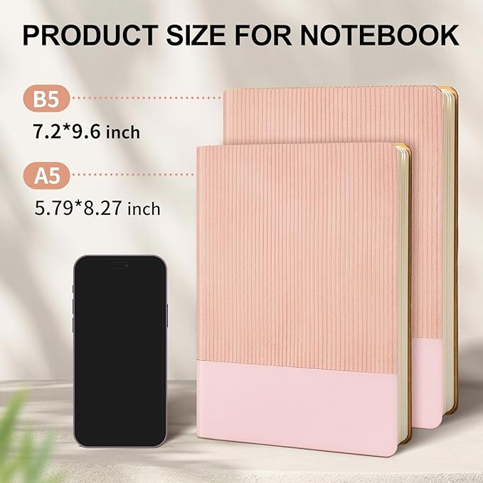 Lined Journal Notebook for Work College Ruled Note Book 5.79"x8.27" A5 PU Leather Daily Journaling 216 Pages for Women Men Writing Home School Supplies Business (Pink)