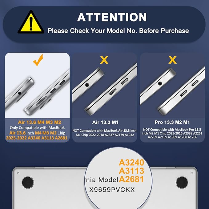 MOSISO Compatible with MacBook Air 13 inch Case 2025-2022 M4 A3240 M3 A3113 M2 A2681, Soft TPU Frame Bumper Anti-Cracking Hard Case&Keyboard Skin&Screen Film for MacBook Air 13.6 inch, Black