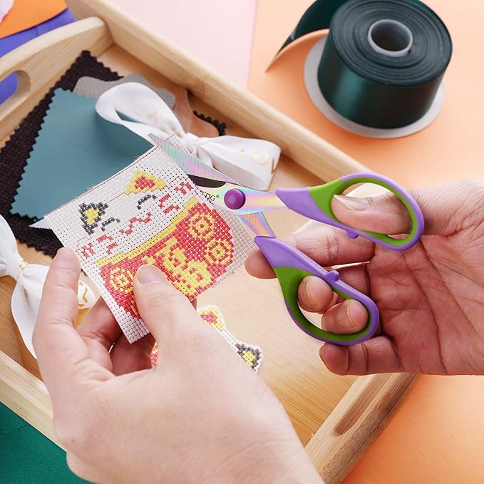 Scissors All Purpose, Sharp Titanium Blades Shears, Rubber Soft Grip Handle, Multipurpose scissors 3 pack, Great for Office, Fabric, Craft, Sewing, Arts, School and Home Supplies, Green