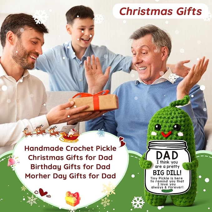 MAMAGIFTREE Christmas Dad Gifts from Daughter or Son, Birthday Gifts for Dad -Stocking Stuffers I Love Best Dad Ever Gifts Thank You Daddy Gift Funny Handmade Crochet Pickle Plush