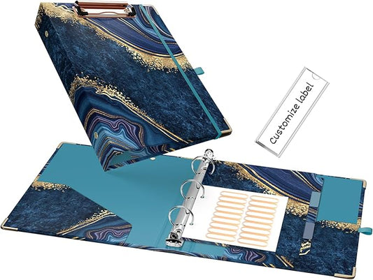 Ospelelf Mini 3-Ring Binder, 1 Inch, Cute Blue Marble Binder for 5.5" x 8.5", with 5 Tab Dividers, File Folder Labels and Low-Profile Clipboards, School and Office Supplies
