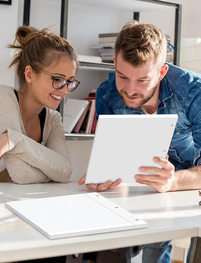 Loose Leaf Paper, 300 Sheets Notebook Paper, 3-Hole Punched Binder Paper 8-1/2 x 11 In Filler Paper, Wide Ruled Loose Leaf Paper 8.5 x 11 Lined Paper for 3 Ring Binder, White, 3 Pack, 100 Sheets/Pad