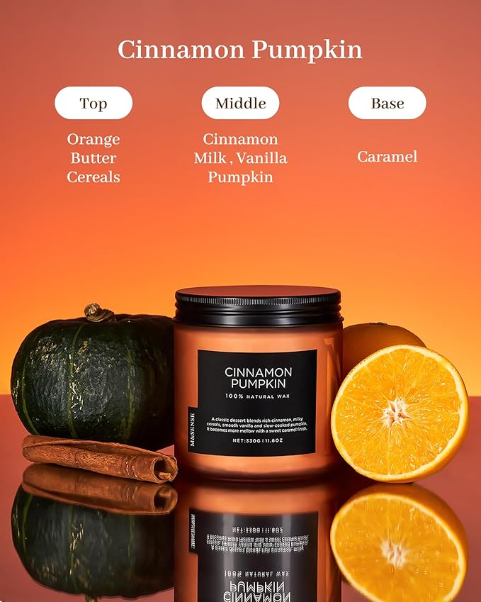 M&SENSE Cinnamon Pumpkin Fall Scented Candles for Home, 11.6oz Soy Natural Candles 70 Hours Long Lasting Slow Burning Autumn Candle Gifts for Thanksgiving