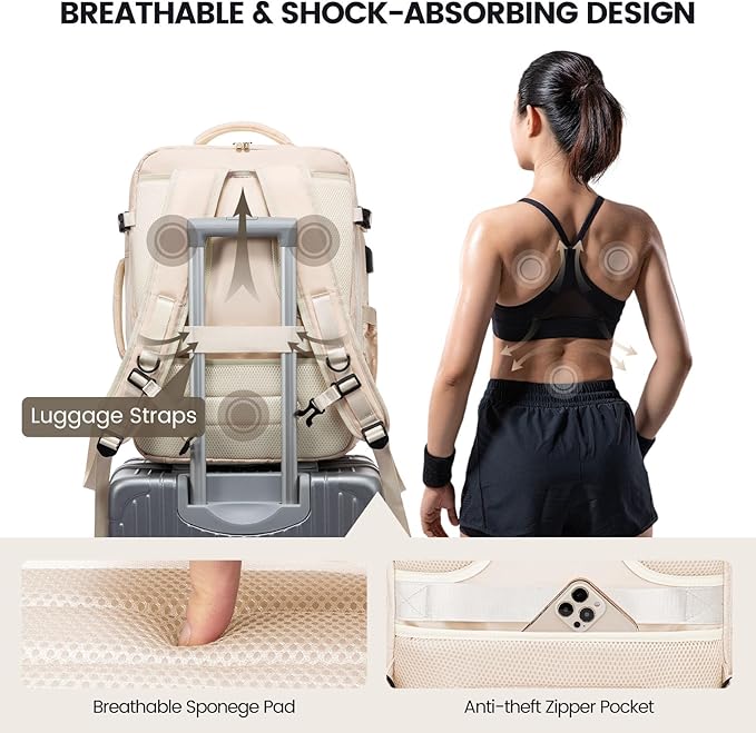 LOVEVOOK Travel Backpack for Women,Carry On Backpack Flight Approved with Toiletry Bag,Expandable Large Laptop Backpack Women Waterproof Backpack Fit 17.3 Inch with USB Charging Port Shoes Compartment