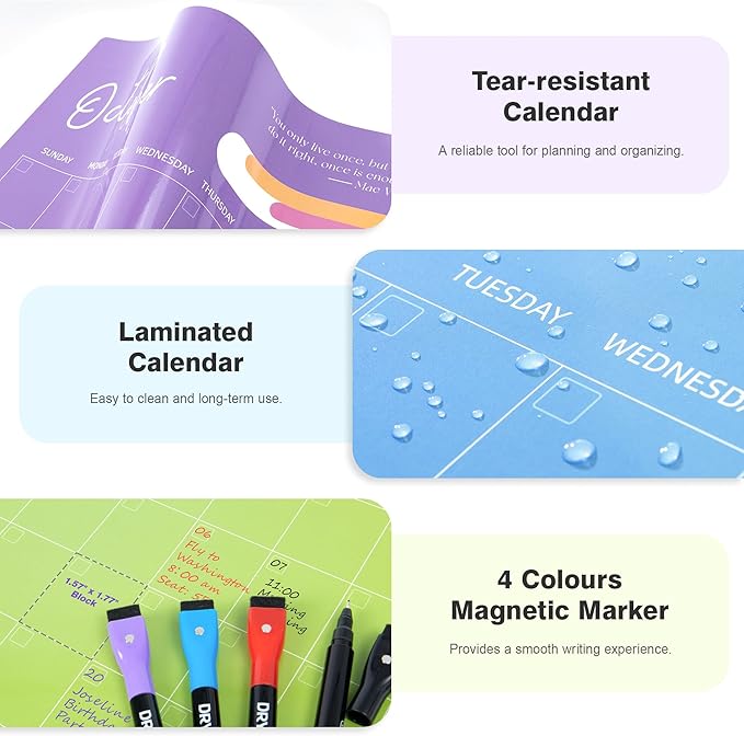 Ospelelf Undated Wall Calendar Dry Erase 12 Month, 12" x 17" Laminated Calendar Monthly Office Calendar 2025, 12 Sheets