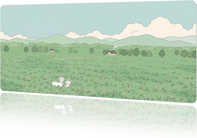 MAYCARI Cute Desk Mat Kawaii Mousepad, Anime Aesthetics Desk Pad XXL Cute Green Nature Mouse Pad Computer Keyboard Mat, Office Desk Pad Protector 31.5"X15.7"