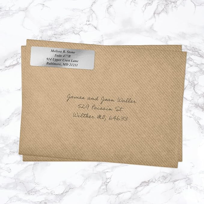 Silver Foil Personalized Return Address Labels with Elegant Dispenser - Roll of 500 Custom Stickers
