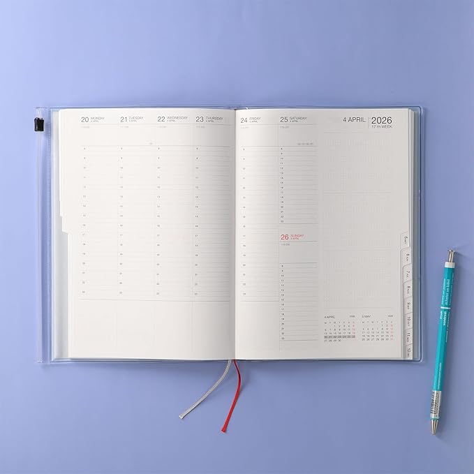 MARK'STYLE A5 Weekly Vertical Planner 16 Months (Sep. 2025 – Dec. 2026) with Soft Transparent PVC Cover,Refillable, Pocketed, for Daily Organizing & Planning (Purple)