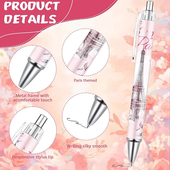 Paris Travel Ballpoint Pens - 24Pcs Paris Souvenirs Gifts French City Travel Pens Set Eiffel Tower Retractable Smooth Ball Point Pen France Souvenirs Gift for Office School Stationery Traveler