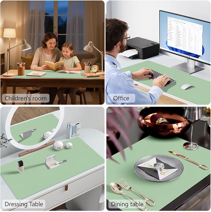 Leather Desk Mat, 31.5"×15.7" Desk Matt for Desktop, Waterproof Keyboard Pad, Computer Mats for Desktop, Large Mouse Pad, Non-Slip Computer Mat for Office Home - Lake Green