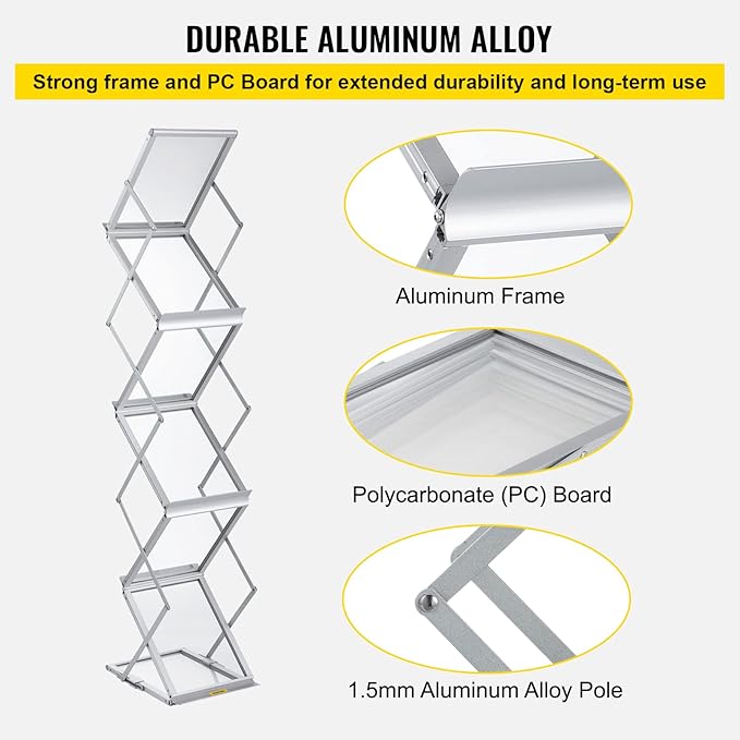 VEVOR Collapsible Literature Rack, Dual-Sided 6-Slot Leaflet Holder, Easy-to-Transport Brochure Stand with Travel Bag for Conferences and Office Use