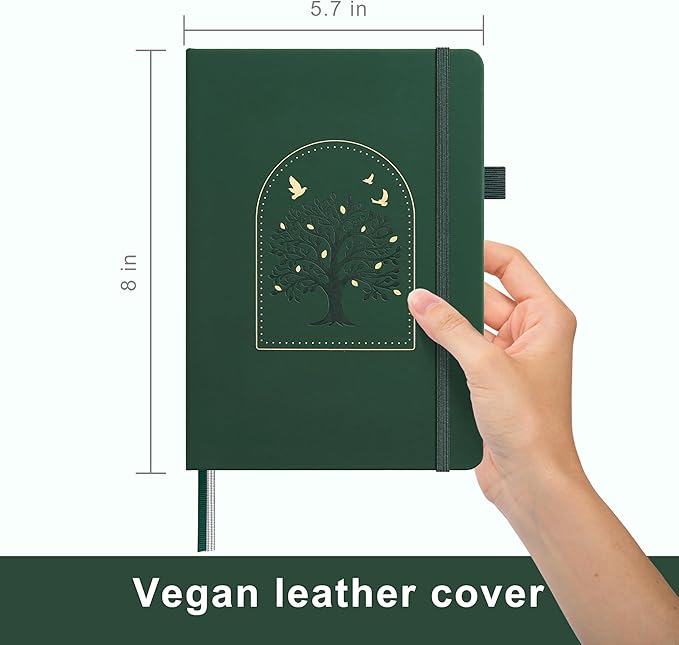 &And Per Se Dotted Journal Notebook for Women&Men with Pattern, A5 Leather Hardcover, 160 Pages 100GSM Thick Dotted Paper, 3 Sheets of Stickers Included(Dark Green)