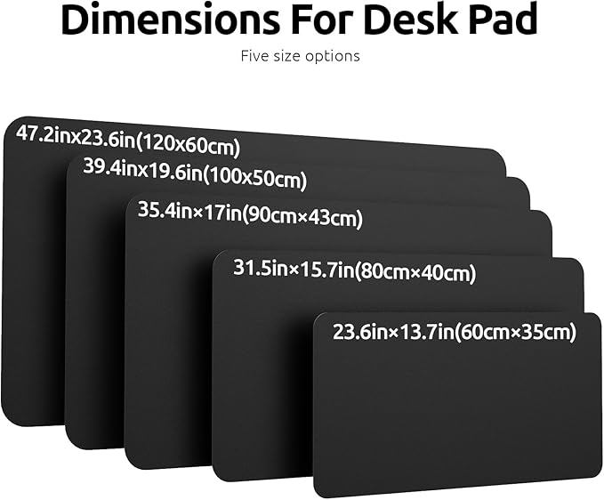 YSAGi Leather Office Desk Pad Protector, Large Mouse Pad, Non-Slip, PU Leather, Laptop Desk Blotter, Waterproof Writing Pad for Office and Home, Black, 23.6" x 13.8"