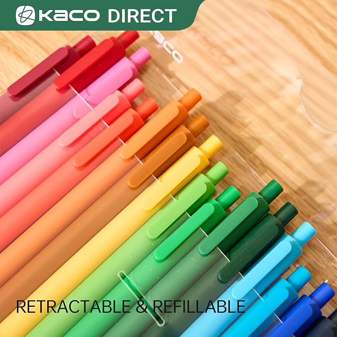 Kaco PURE Gel Pens 20 Pieces 0.7mm Assorted Color Ink Aesthetic Journaling Pens Cute, Retractable, Soft Touch Barrel, Quick Drying