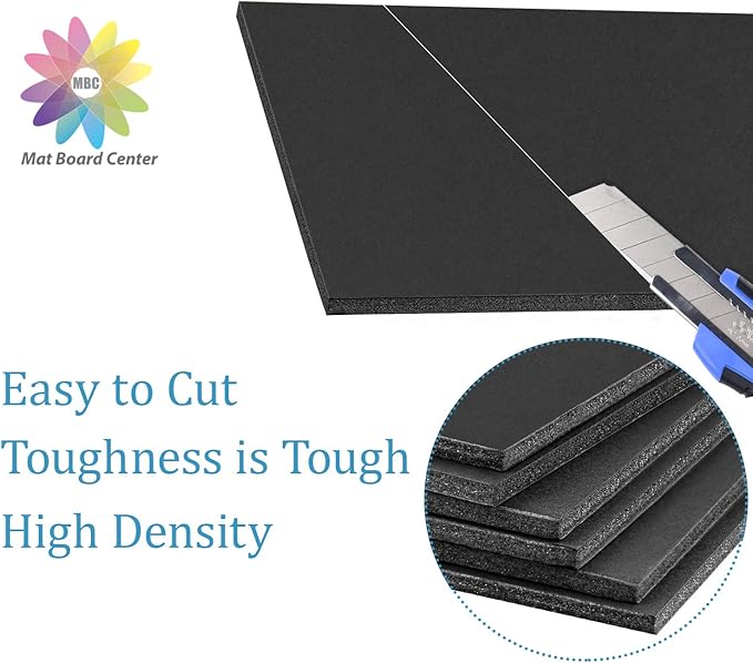 Mat Board Center, Pack of 10 Acid-Free Foam Boards, 11x14 inch Black Foam Boards, 3/16" Thick