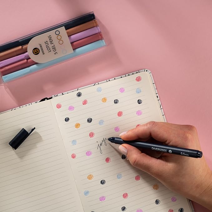 DIVERSEBEE Assorted Gel Ink Pens, 0.5 mm Gel Pens Fine Point, Cute Fine Tip Bible Pens No Bleed Through, Bible Study Journaling Supplies, 5 Pack Set (Lotus)