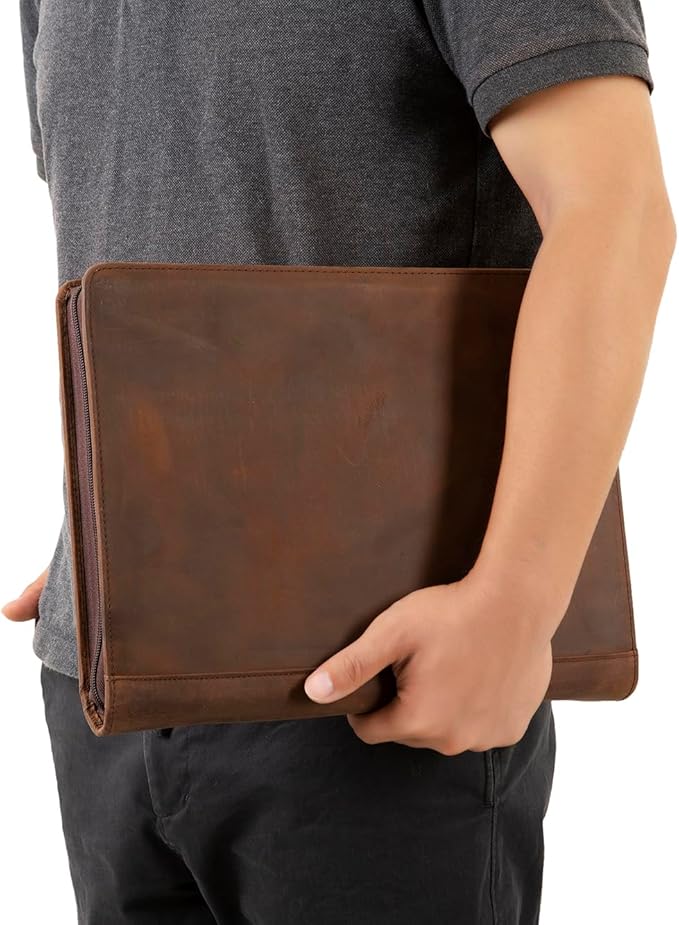 Leather Portfolio Case for 12.9-inch iPad Pro, Business & Personalized Padfolio for A4 Notepad (Dark Khaki)