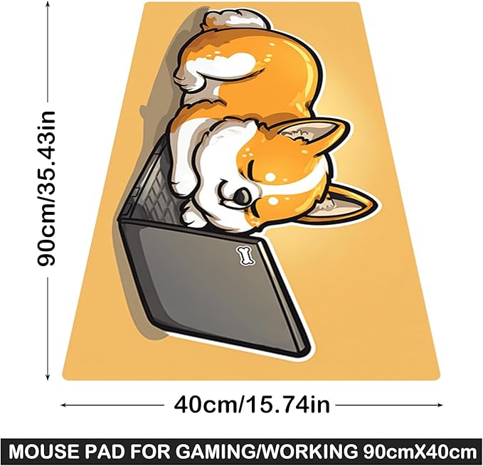 Nuxovilar Professional Large Mouse Pad & Computer Game Mouse Mat (35.4x15.7IN, Corgi with Laptop Art) (90 * 40cm Corgi with Laptop)