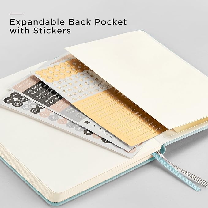 &And Per Se Dotted Journal Notebook, A5 Hardcover Leather Bullet Dotted Journal, 160 Pages 100 gsm Thick Paper, 3 Sheets of Stickers Included- 5.7'' x 8'' (Light lavender)