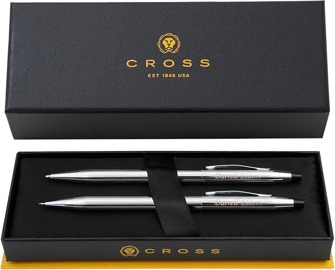 Personalized Cross Pen Set | Cross Classic Century Twist Action Ballpoint Pen & Pencil Gift Set in Lustrous Chrome. Set Includes Personalization and Gift Box.