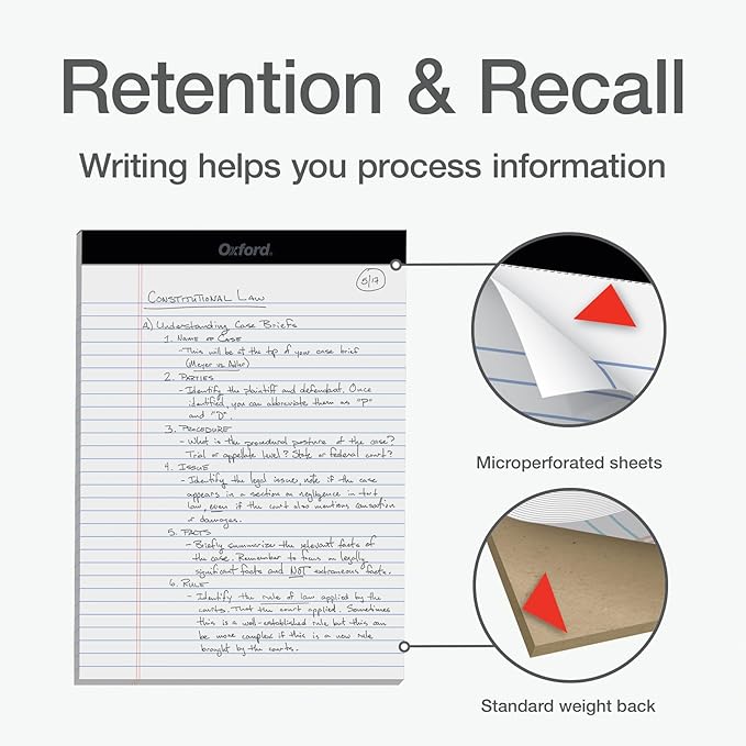 Oxford 8.5 x 11.75 Inch Legal Pads, 3 Pack, Wide Ruled on Both Sides, White Paper, 50 Perforated Sheets Per Writing Pad, Proudly Made in the USA (1017036)