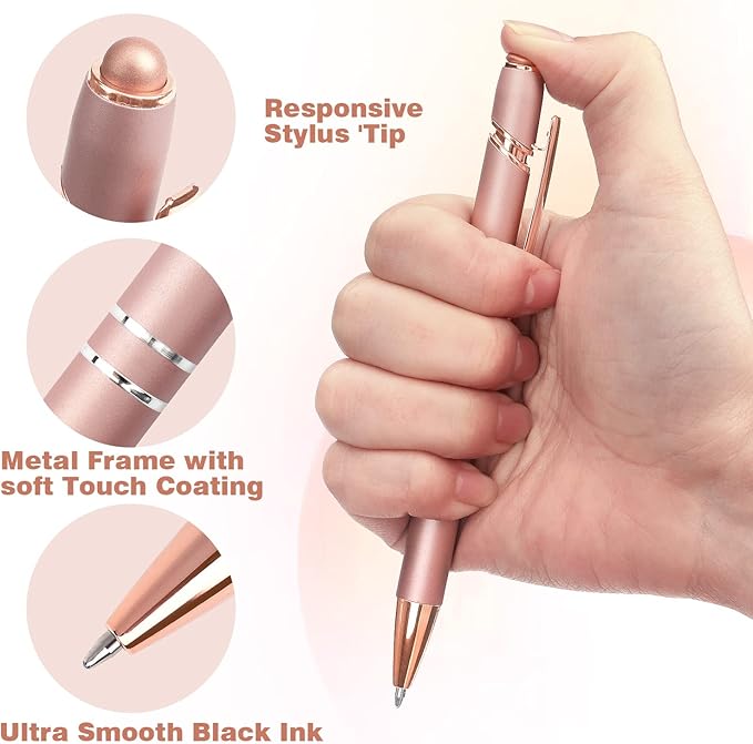 6 Pack Ballpoint Pen 2-in-1 Stylus Retractable Ballpoint Pen with Stylus tip, Metal Stylus Pen for Touch Screens, 1.0 mm Black Ink