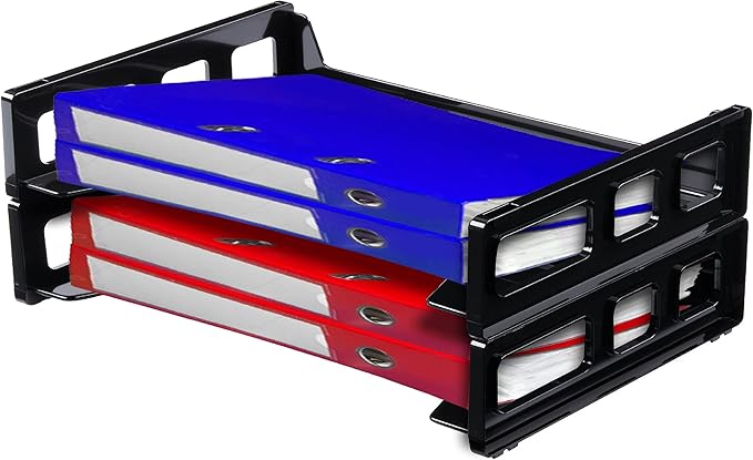 1InTheOffice Desk Organizer Tray, Stackable Paper Tray, Letter Tray Desk Organizer, 2-Tier, Letter Size, Side Load, Black