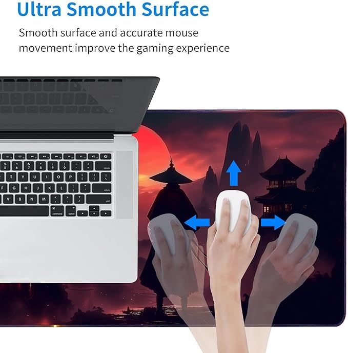 Moonlight Japanese Samurai Mouse Pad Gaming Mousepad Non-Slip Rubber Base Keyboard Pad Desk Mat for Home Office, 31.5 x 11.8 in