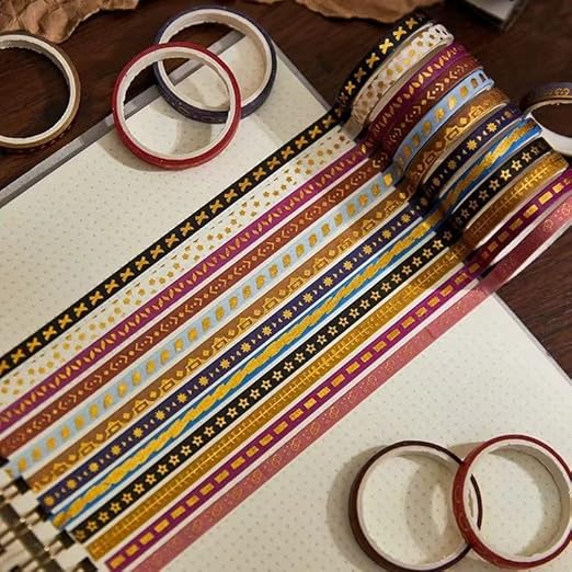 YUBX Skinny Gold Washi Tape Set Basic Foil Print Decorative Masking Tapes for Arts, DIY Crafts, Journals, Planners, Scrapbook, Wrapping (Four Seasons)