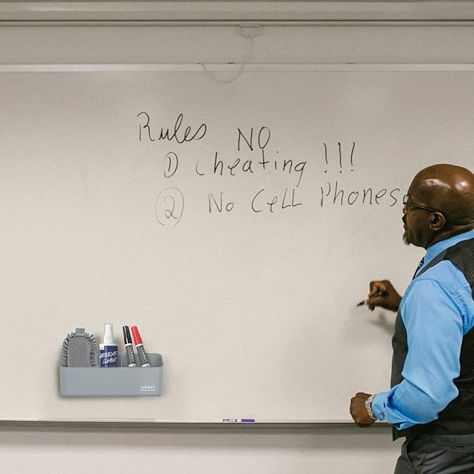 loukin Magnetic and Adhesive Marker Holder, Dry Erase Accessory Tray, Magnetic Storage Organizer for Whiteboard, Glass or Refrigerators (Grey)