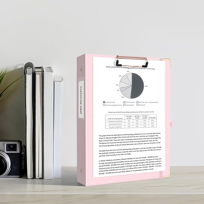 Ospelelf Binder 3 Ring 1 Inch, Solid Pink Round Ring Clipboard Binder for Letter Size Paper with 5 Tab Dividers, for School and Office Supplies