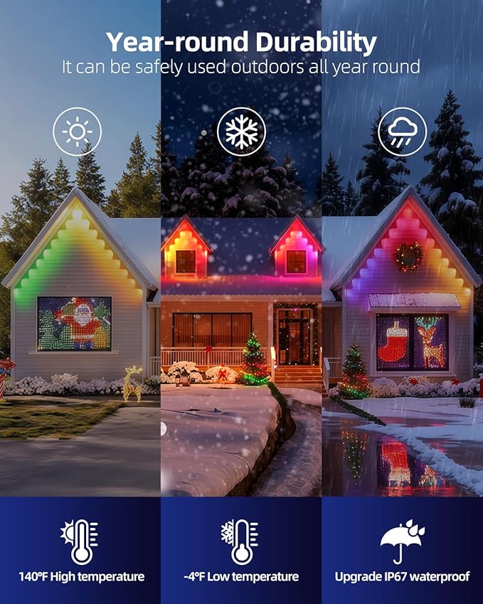 oneup 200FT Permanent Outdoor Lights for House, RGB+IC Smart LED Eave Light IP67 Waterproof, DIY Scene Modes, App Voice Control, DIY Timer, for Christmas Holiday Party Outside Decor