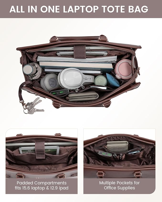 LOVEVOOK Laptop Bag for Women, 15.6 Inch Large PU Leather Tote Bag, Professional Teacher Work Bag, Waterproof Business Computer Briefcase, Shoulder Tote Purse for Office