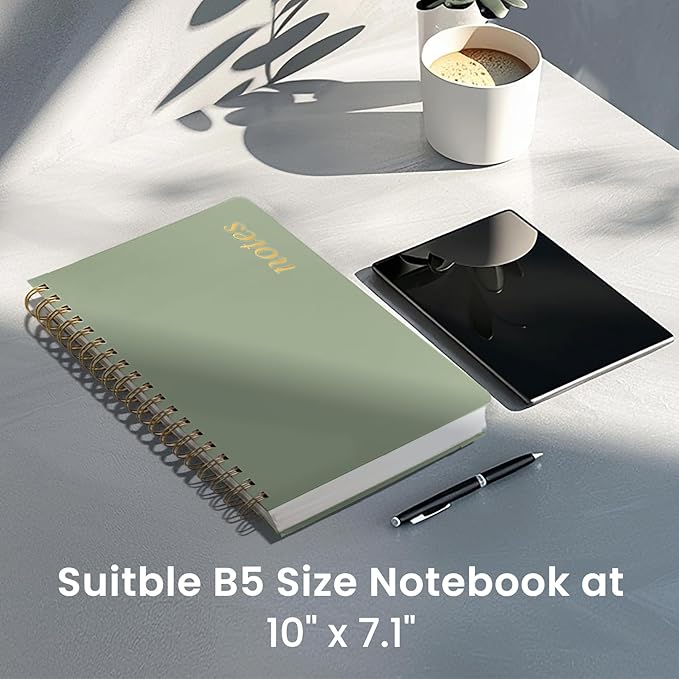 Lined Spiral Notebook Journal for Work, 300 Pages Thick B5 (7.1"x10") College Ruled Journal for Women & Writing, Hardcover Notebook for Note Taking, Perfect for Office Home School Supplies, Green