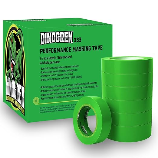 LAUCO DINOGREN High Performance Masking Tape for Car Paint, Heat & Water Resistant, Multi-Purpose Green (1.5 in (24 Rolls))