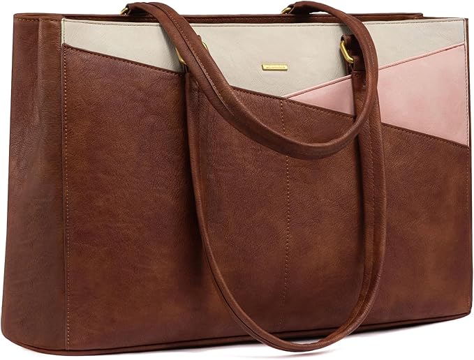 LOVEVOOK Laptop Bag for Women,15.6 Inch Laptop Tote Bag for Women,Vintage Leather Work Tote Bags Computer Teacher Bag,Waterproof Business Bag Office Briefcase