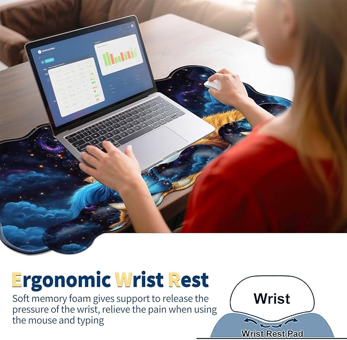 4-Piece XXL Gaming Mouse Pad Set (31.5"x11.8") with Keyboard Wrist Rest,Mouse Wrist Support & Coaster,Ergonomic Non-Slip Desk Mat for Office & Home,Cat Bule Butterfly