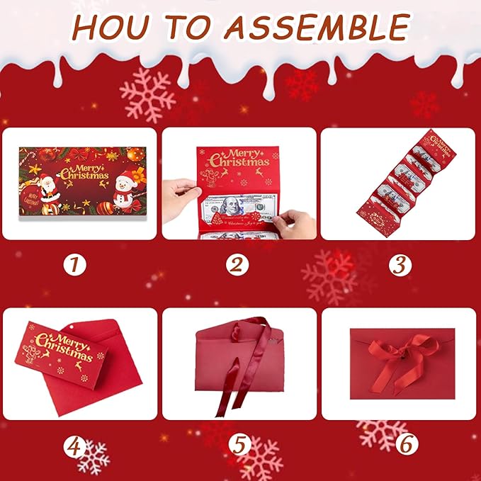 Christmas Cash Gift Envelopes 6 Slots, 2026 Upgrade Christmas Cash Gift Envelope, Surprise ChristmasGift Card Holder for Checks or Cards (Style-A)
