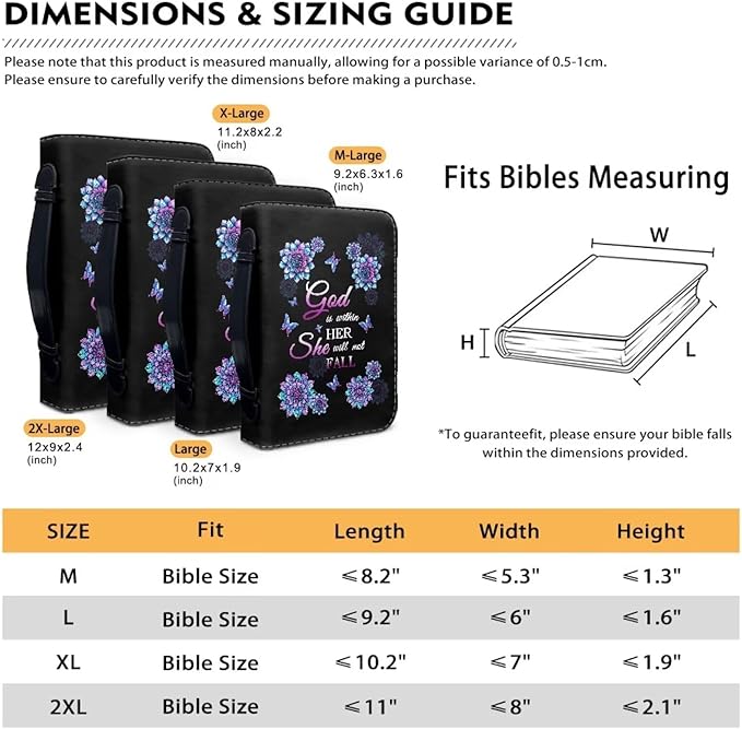 Lotusorchid Mandala Flower Butterfly Bible Covers for Women, God is within Her, She Will Not Fall, Cross Printed Bible Case Large Size Bible Bag with Pockets Bible Carrying Church Bag Bible Case