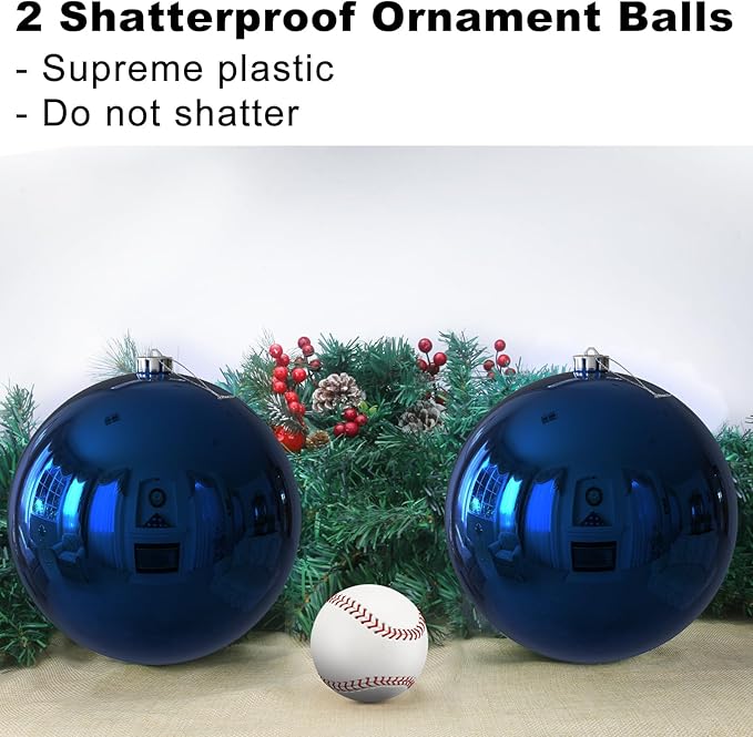 Navy Blue 8.0" Christmas Balls Ornaments - Extra Large Christmas Tree Decoration Shatterproof Hanging Shiny Balls for Birthday Holiday Wedding Decorations Set of 2pcs