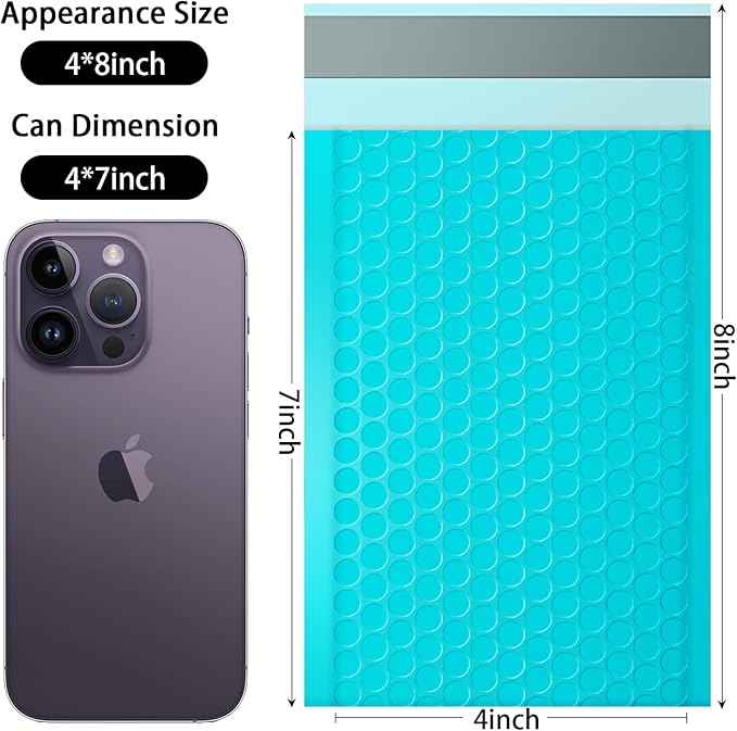 packbabol Bubble Mailers, 4x7 Inch Padded Bubble Mailers Pack of 100 Bubble Envelopes Opaque Self Seal Adhesive Waterproof Bags for Shipping and Packaging (Teal, 4x7-100)