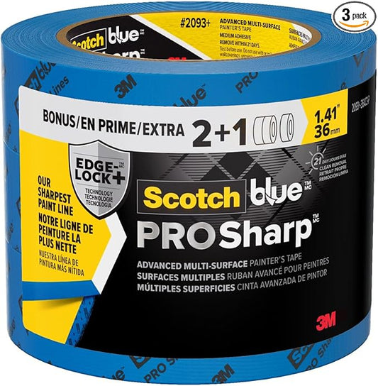 ScotchBlue PROSharp Painter's Tape 1.5 Inch Wide (1.41 in x 60 yd) 3 Rolls Blue Tape Protects Surfaces and Removes Easily, Edge-Lock Tape for Indoor and Outdoor Use (2093+-36AC3)