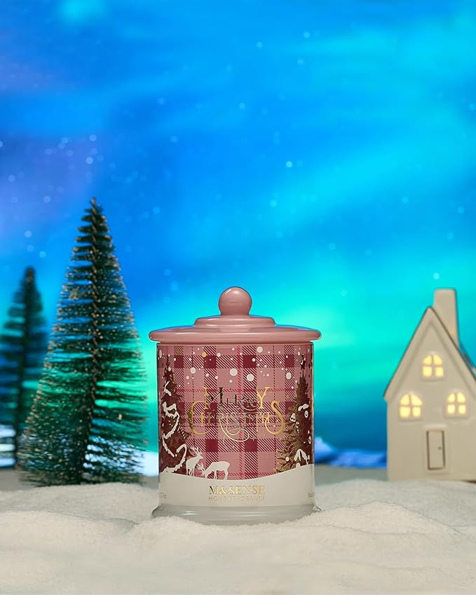 M&SENSE Winter Candles Frosted Rose Scented, 12.7oz 75 Hours Clean Burn, Non Toxic Soy Wax 2 Wick, Luxury Christmas Holiday Gifts for Women, Decorative Jar Candles for Home