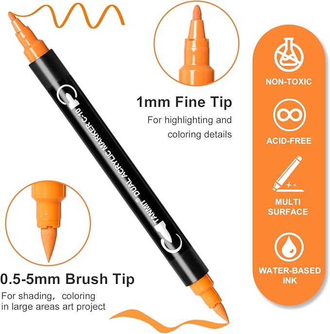 124 Colors Acrylic Paint Pens, Dual Tip Acrylic Paint Markers with Brush Tip and Fine Tip, Acrylic Pens for Rock Painting, Wood, Canvas, Stone, Glass, Ceramic,DIY Crafts Making Art Supplies