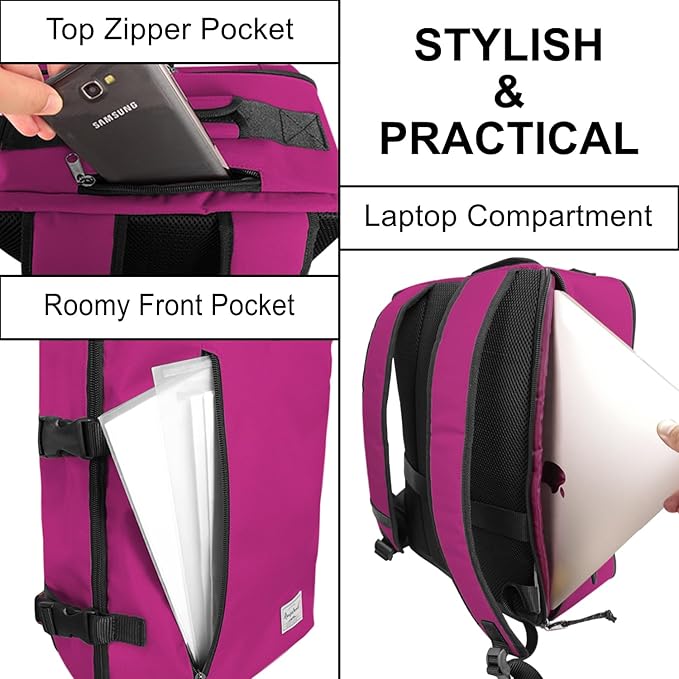 Lightweight Backpack for Women Airline Approved Weekender Bag with Separate Laptop Compartment, Travel Gym Sport, Orchid