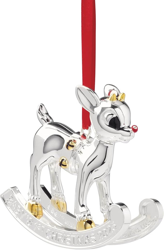 Lenox Ornaments, 2025 Babys 1st Christmas Rudolph Ornament, Silverplated Metal and Resin, Red Ribbon for Tree Decoration, Christmas Decorations, Winter Tree Ornaments, Rudolph Design (1 Piece)