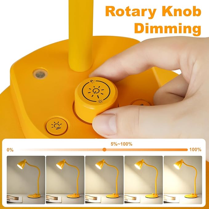 BOHON LED Desk Lamp with USB Charging Port, 3 Color Modes Fully Dimmable Reading Lamp, Auto Dimming Task Lamp, Flexible Neck Table Light for Home Office Dorm Bedside, Bright Yellow