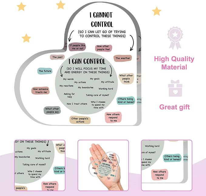 Mental Health Decor, Decor for Therapy Office School Counselor Sign Things I Can Control Acrylic Heart Gifts, Therapist Office Art Decorations for Therapist Office Living Room Bedroom Desktop Gift