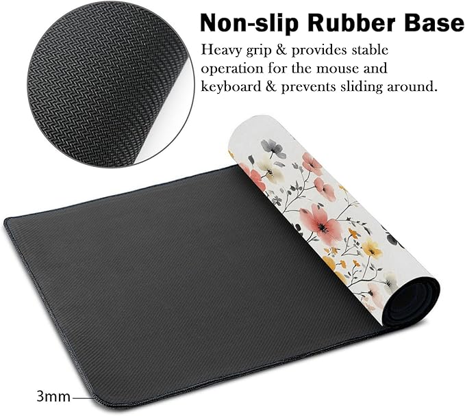 Mrcrypos Wildflowers Large Mouse Pad Butterfly Desk Mat for Desktop, Waterproof Desk Pad with Stitched Edges, Computer Keyboard Gaming Mouse Pads for Women Office Home 31.5" x 15.7"