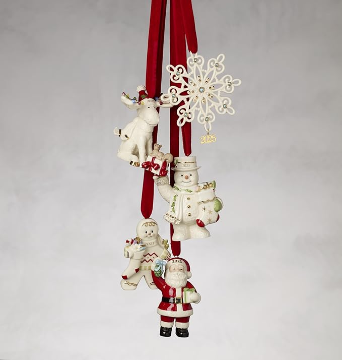 Lenox Ornament, 2025 Santa with Mistletoe Ornament, Made from Porcelain, Gold Accents, Features A Gold Cord for Hanging, Christmas Tree Decorations and Christmas Home Decor (Red & White, 1 Piece)